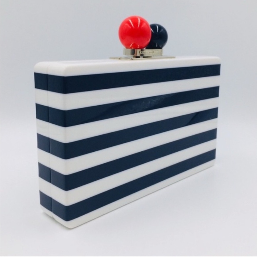 Kate Spade Striped Clutch with Red and Blue Accents